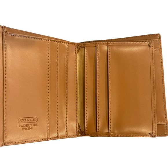 Tan & Brown COACH Signature Canvas Tri-Fold Wallet with Tan Interior - Picture 10 of 16